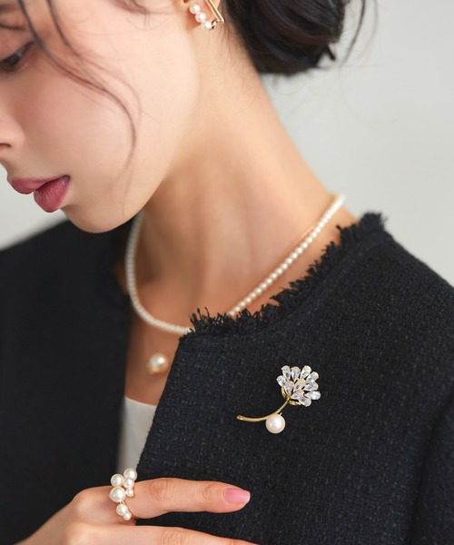 フラワー ビジュー パール ブローチ ｜ レディース セレモニースーツ