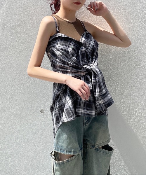 one way(ワンウェイ)の「3wayチェックシャツ(シャツ/ブラウス・レディース・ブラウン/ネイビー/ブラック・FREE)」の1枚目の写真