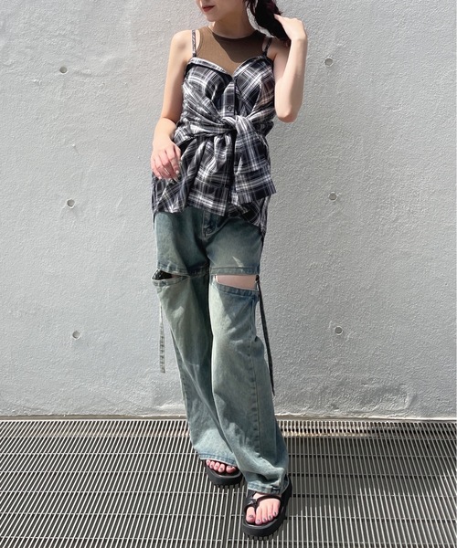 one way(ワンウェイ)の「3wayチェックシャツ(シャツ/ブラウス・レディース・ブラウン/ネイビー/ブラック・FREE)」の4枚目の写真