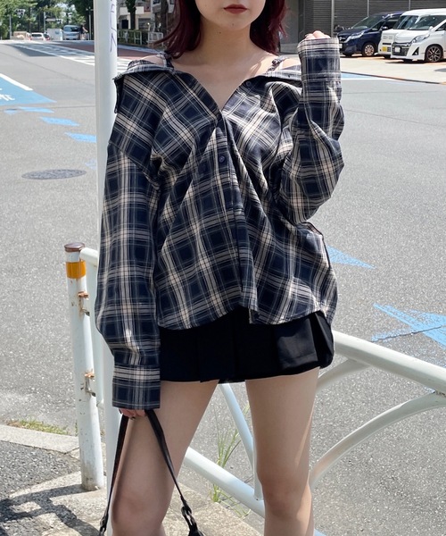 one way(ワンウェイ)の「3wayチェックシャツ(シャツ/ブラウス・レディース・ブラウン/ネイビー/ブラック・FREE)」の6枚目の写真