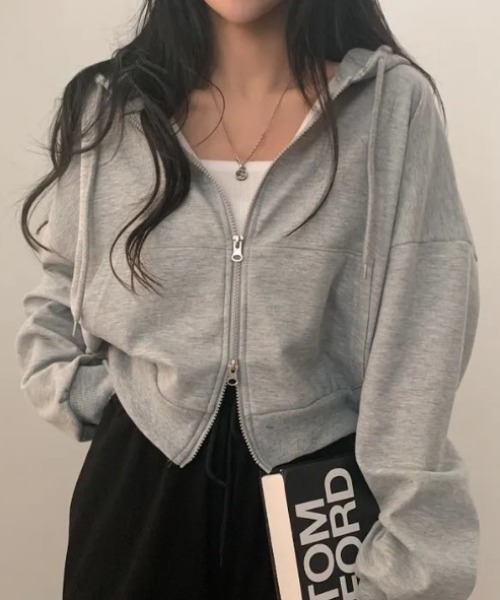 ZOZO完売品common gull productsダブルジップパーカー短丈S クロップド