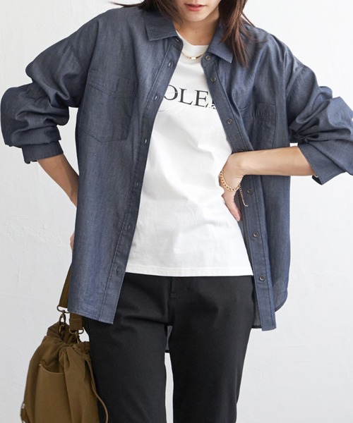ikka(イッカ)の「セルロース/デニムポケ付きシャツ(シャツ/ブラウス・レディース・チャコールグレー/ライム/ネイビー/ベージュ・M/L/S)」の4枚目の写真