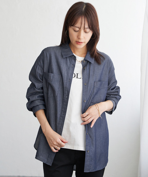 ikka(イッカ)の「セルロース/デニムポケ付きシャツ(シャツ/ブラウス・レディース・チャコールグレー/ライム/ネイビー/ベージュ・M/L/S)」の16枚目の写真