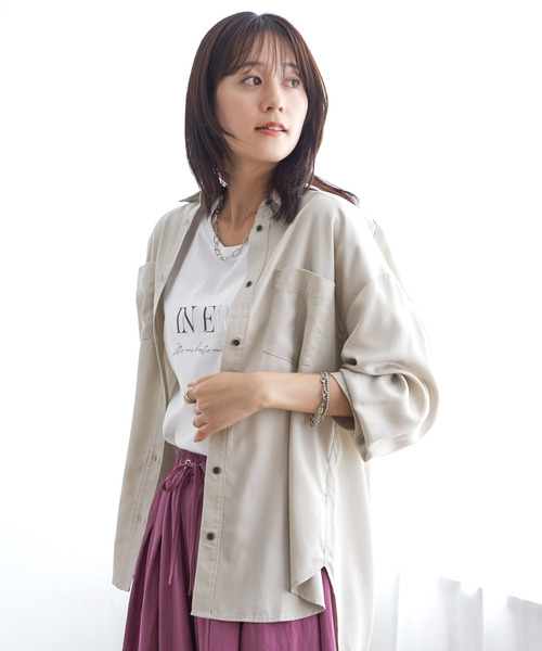 ikka(イッカ)の「セルロース/デニムポケ付きシャツ(シャツ/ブラウス・レディース・チャコールグレー/ライム/ネイビー/ベージュ・M/L/S)」の8枚目の写真