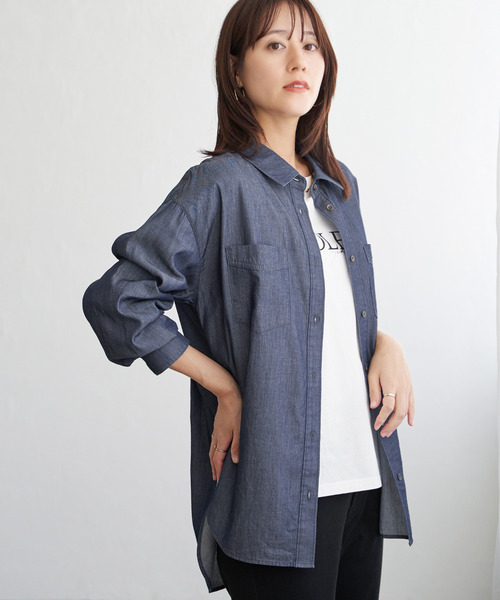 ikka(イッカ)の「セルロース/デニムポケ付きシャツ(シャツ/ブラウス・レディース・チャコールグレー/ライム/ネイビー/ベージュ・M/L/S)」の15枚目の写真