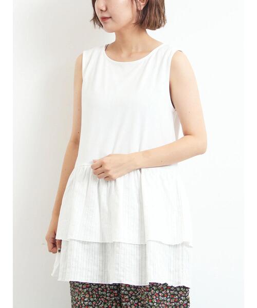 SM2(エスエムツー)の「【接触冷感】裾ティアードノースリーブカットソー(Tシャツ/カットソー・レディース・ブラック/オフホワイト・F)」の2枚目の写真