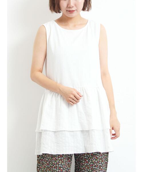 SM2(エスエムツー)の「【接触冷感】裾ティアードノースリーブカットソー(Tシャツ/カットソー・レディース・ブラック/オフホワイト・F)」の3枚目の写真