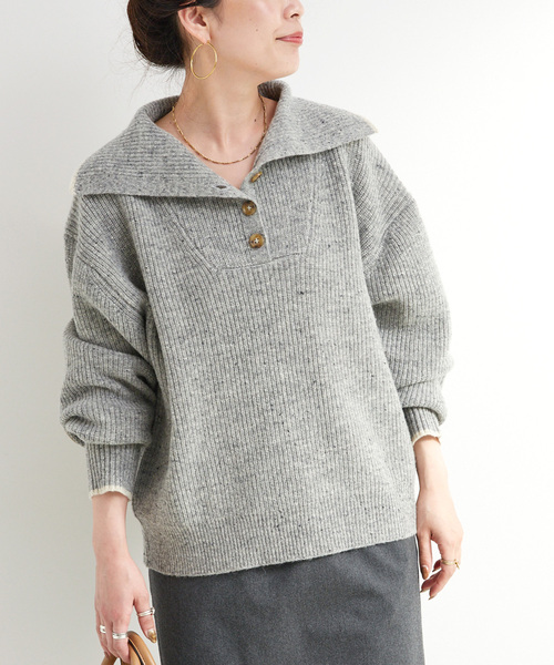 B.C STOCK（ベーセーストック）の「ネップヤーンエルボーパッチニット（ニット/セーター・レディース・チャコールグレー/ブラウン・FREE）」の2枚目の写真