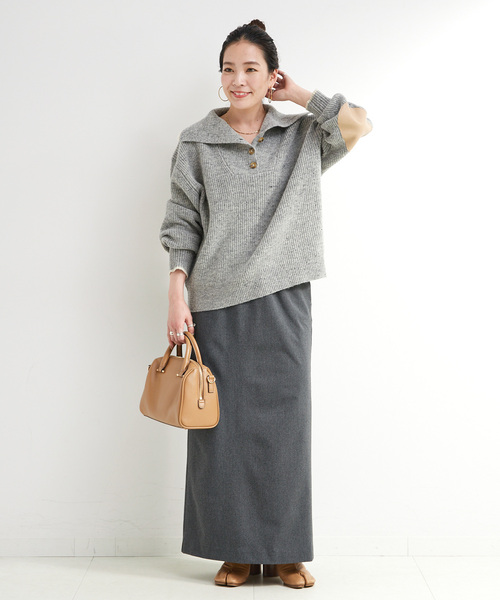 B.C STOCK（ベーセーストック）の「ネップヤーンエルボーパッチニット（ニット/セーター・レディース・チャコールグレー/ブラウン・FREE）」の4枚目の写真