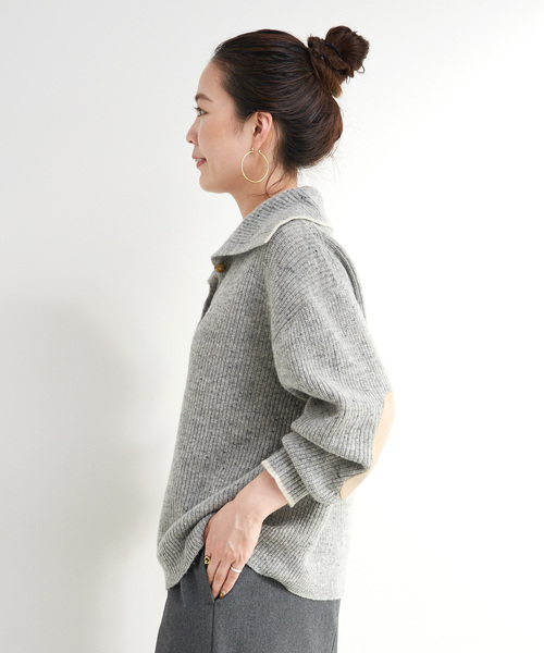 B.C STOCK（ベーセーストック）の「ネップヤーンエルボーパッチニット（ニット/セーター・レディース・チャコールグレー/ブラウン・FREE）」の8枚目の写真