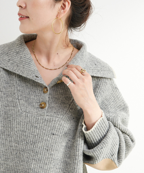 B.C STOCK（ベーセーストック）の「ネップヤーンエルボーパッチニット（ニット/セーター・レディース・チャコールグレー/ブラウン・FREE）」の10枚目の写真