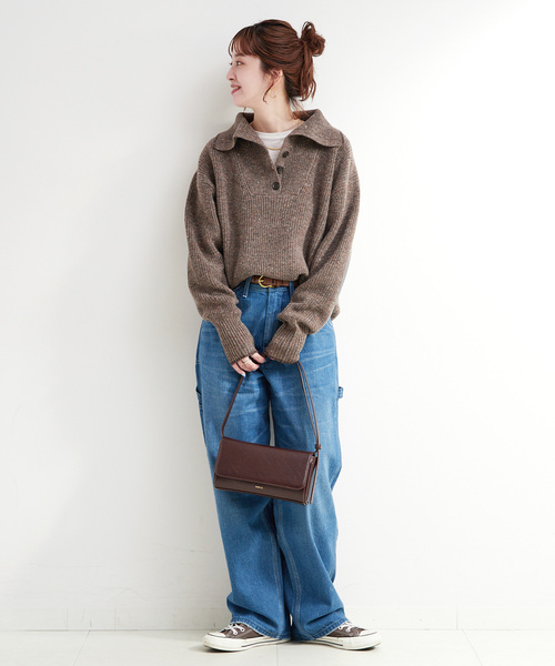 B.C STOCK（ベーセーストック）の「ネップヤーンエルボーパッチニット（ニット/セーター・レディース・チャコールグレー/ブラウン・FREE）」の12枚目の写真