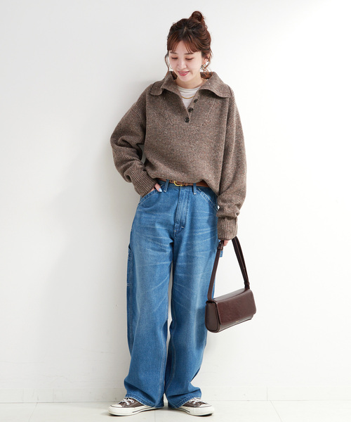 B.C STOCK（ベーセーストック）の「ネップヤーンエルボーパッチニット（ニット/セーター・レディース・チャコールグレー/ブラウン・FREE）」の13枚目の写真