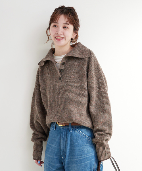 B.C STOCK（ベーセーストック）の「ネップヤーンエルボーパッチニット（ニット/セーター・レディース・チャコールグレー/ブラウン・FREE）」の17枚目の写真