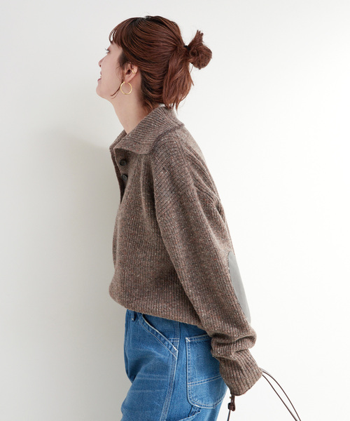 B.C STOCK（ベーセーストック）の「ネップヤーンエルボーパッチニット（ニット/セーター・レディース・チャコールグレー/ブラウン・FREE）」の18枚目の写真