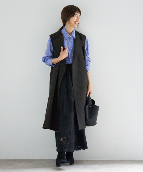 IENA（イエナ）の「ヘザーウールロングジレ（ベスト・レディース・チャコールグレー・FREE）」の10枚目の写真