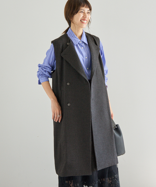 IENA（イエナ）の「ヘザーウールロングジレ（ベスト・レディース・チャコールグレー・FREE）」の8枚目の写真