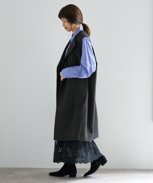 IENA（イエナ）の「ヘザーウールロングジレ（ベスト・レディース・チャコールグレー・FREE）」の6枚目の写真