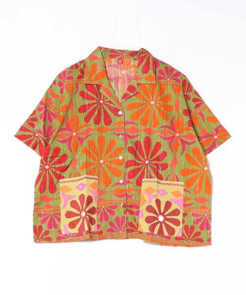 チャイハネ(チャイハネ)の「【チャイハネ】カッチナ開襟シャツ(シャツ/ブラウス・レディース・グリーン/ブルー/ホワイト・FREE)」の1枚目の写真