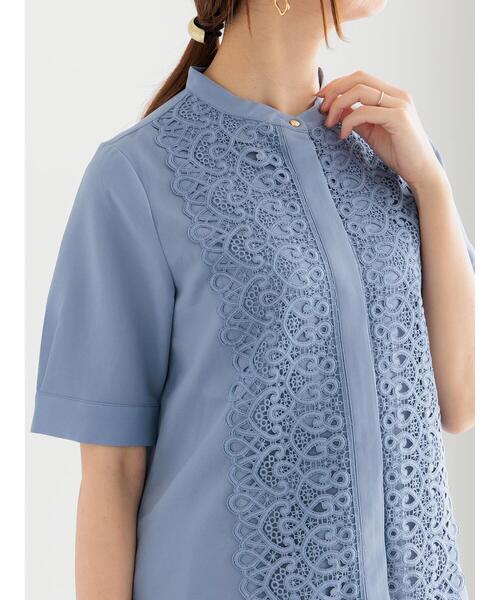 Te chichi（テチチ）の「【WEB限定カラーあり】フロントレース5分袖ブラウス（シャツ/ブラウス・レディース・オフホワイト/ブルー/モカ/ミント・F）」の4枚目の写真
