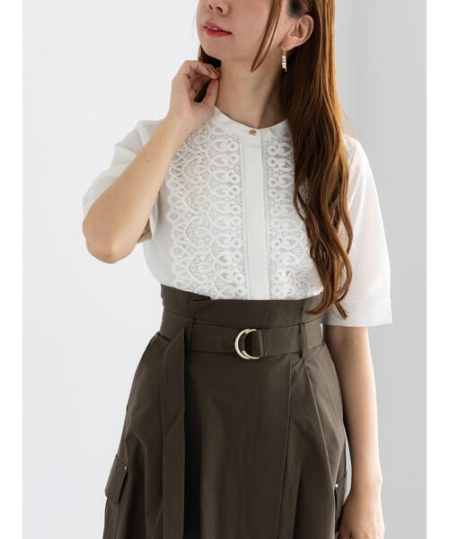 Te chichi（テチチ）の「【WEB限定カラーあり】フロントレース5分袖ブラウス（シャツ/ブラウス・レディース・オフホワイト/ブルー/モカ/ミント・F）」の7枚目の写真