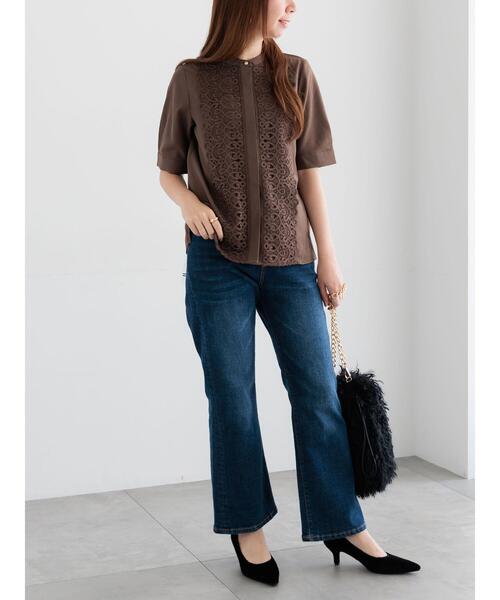 Te chichi（テチチ）の「【WEB限定カラーあり】フロントレース5分袖ブラウス（シャツ/ブラウス・レディース・オフホワイト/ブルー/モカ/ミント・F）」の12枚目の写真