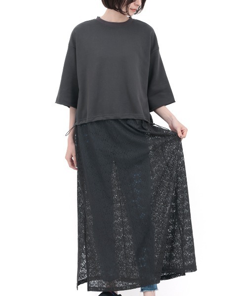 チチカカ（チチカカ）の「Orale! フラワーレースドッキングワンピース（ワンピース・レディース・チャコールグレー/ライトグレー/ブルー・FREE）」の13枚目の写真