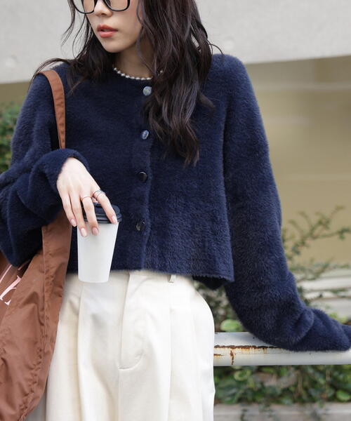 FREE'S MART（フリーズマート）の「前後２ＷＡＹショートシャギー短丈ニット（ニット/セーター・レディース・ボルドー/ホワイト/ネイビー/イエロー・FREE）」の5枚目の写真