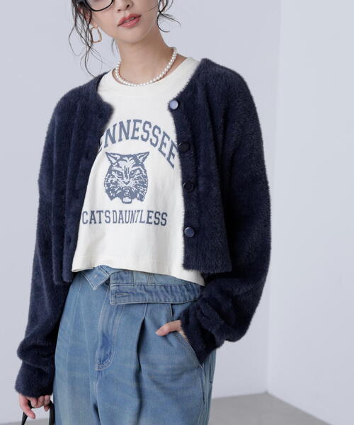 FREE'S MART（フリーズマート）の「前後２ＷＡＹショートシャギー短丈ニット（ニット/セーター・レディース・ボルドー/ホワイト/ネイビー/イエロー・FREE）」の14枚目の写真