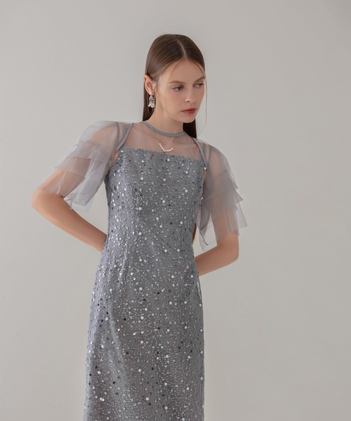 【完売商品】Leja スパンコールパールミックスボレロIラインワンピースドレス LEJA】スパンコールパールミックスボレロIラインワンピースドレス2点