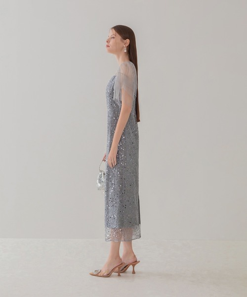 セール】【LEJA】スパンコールパールミックスボレロIラインワンピース