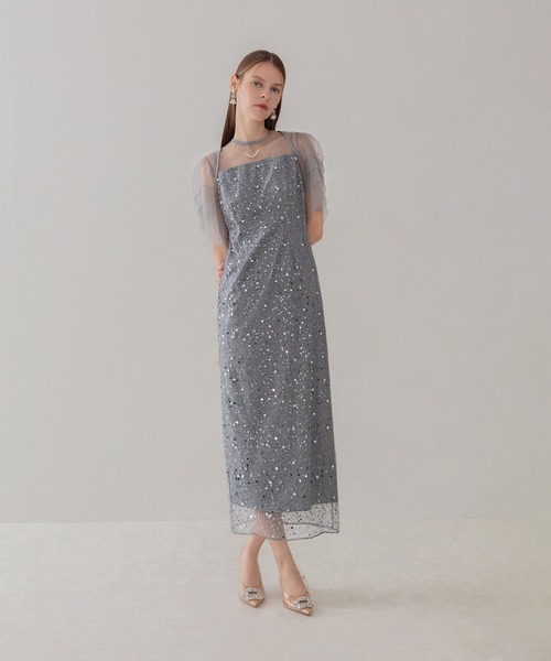 セール】【LEJA】スパンコールパールミックスボレロIラインワンピース