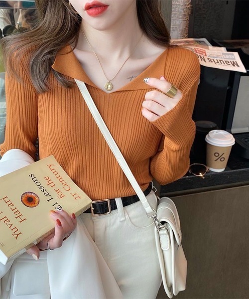 Beststore(ベストストア)の「フロント開き Vネック ニットトップス 長袖(ニット/セーター・レディース・ピンク/グリーン/ホワイト/ブラウン系その他/ライトベージュ/ブラック・FREE)」の3枚目の写真