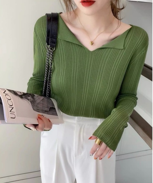 Beststore(ベストストア)の「フロント開き Vネック ニットトップス 長袖(ニット/セーター・レディース・ピンク/グリーン/ホワイト/ブラウン系その他/ライトベージュ/ブラック・FREE)」の5枚目の写真