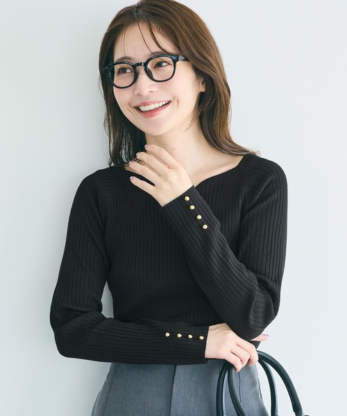 袖金釦ハートネックニット（ニット/セーター）｜coca（coca）（コカ