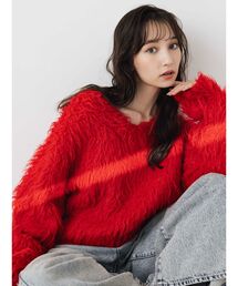 【WEB限定カラーあり】リップルカールⅤネックニット