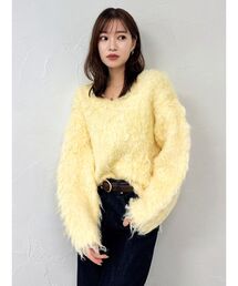 【WEB限定カラーあり】リップルカールⅤネックニット