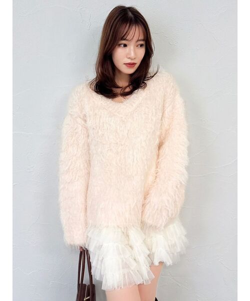 dazzlin♡リピ様 WEB限定カラーあり】リップルカールⅤネックニット（ニット