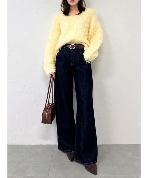 dazzlin（ダズリン）の「【WEB限定カラーあり】リップルカールⅤネックニット（ニット/セーター・レディース・レッド/ピンク/グリーン/オレンジ/イエロー/パープル/チャコールグレー/ブルー/アイボリー・FREE）」の22枚目の写真