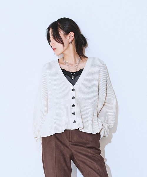 セール】7GアゼペプラムVニットカーディガン/605116（カーディガン