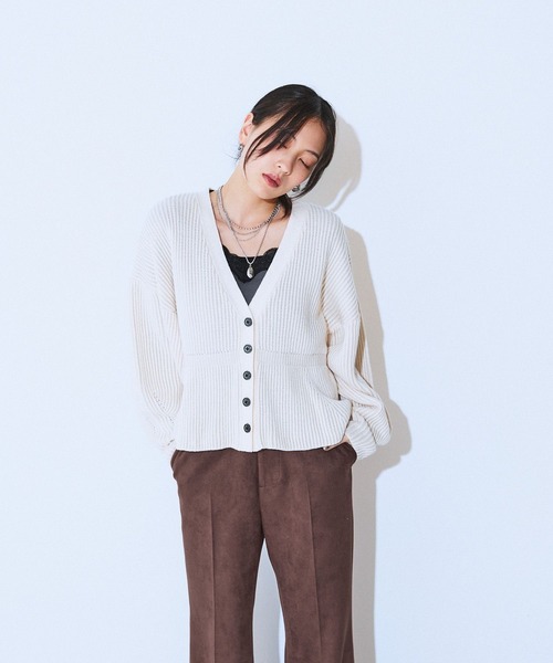 JEANASIS（ジーナシス）の「7GアゼペプラムVニットカーディガン/605116（カーディガン/ボレロ・レディース・ブラック系その他/グレー系その他/ホワイト系その他/パープル系その他・FREE）」の9枚目の写真