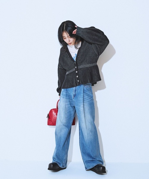 JEANASIS（ジーナシス）の「7GアゼペプラムVニットカーディガン/605116（カーディガン/ボレロ・レディース・ブラック系その他/グレー系その他/ホワイト系その他/パープル系その他・FREE）」の18枚目の写真