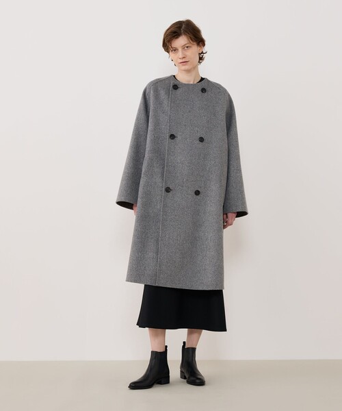 ダブルフェイス カラーレストレンチコート（ノーカラーコート