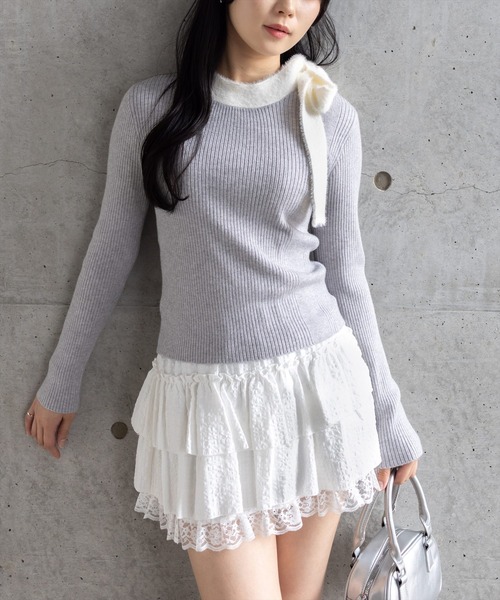 配色リボンニットトップス[着回し力抜群 ガーリー]≪AW新作≫（ニット