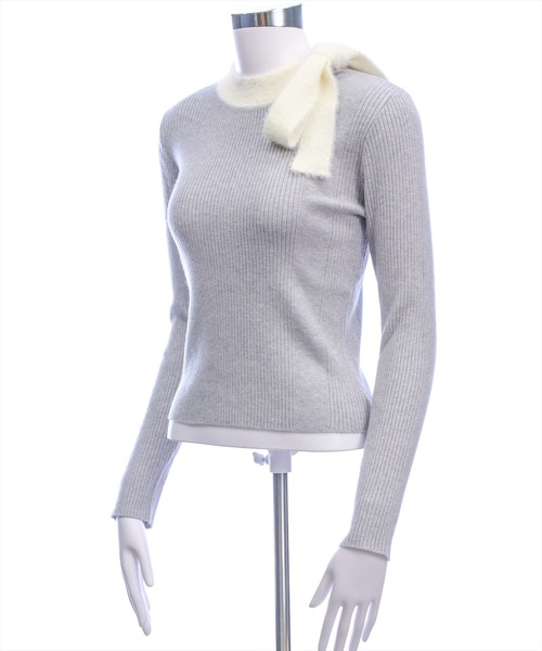 clear（クリア）の「配色リボンニットトップス[着回し力抜群 ガーリー]（ニット/セーター・レディース・ブラック/グレー/ピンク・F）」の4枚目の写真