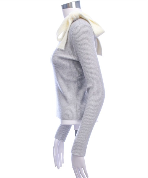 clear（クリア）の「配色リボンニットトップス[着回し力抜群 ガーリー]（ニット/セーター・レディース・ブラック/グレー/ピンク・F）」の14枚目の写真