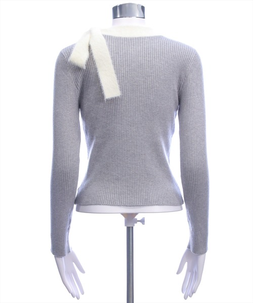 clear（クリア）の「配色リボンニットトップス[着回し力抜群 ガーリー]（ニット/セーター・レディース・ブラック/グレー/ピンク・F）」の10枚目の写真