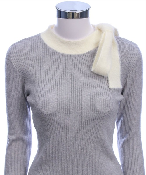 clear（クリア）の「配色リボンニットトップス[着回し力抜群 ガーリー]（ニット/セーター・レディース・ブラック/グレー/ピンク・F）」の6枚目の写真