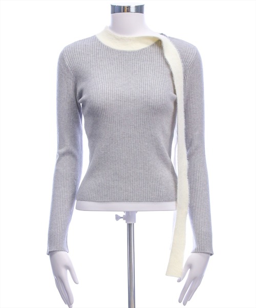 clear（クリア）の「配色リボンニットトップス[着回し力抜群 ガーリー]（ニット/セーター・レディース・ブラック/グレー/ピンク・F）」の13枚目の写真