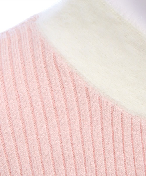 clear（クリア）の「配色リボンニットトップス[着回し力抜群 ガーリー]（ニット/セーター・レディース・ブラック/グレー/ピンク・F）」の5枚目の写真